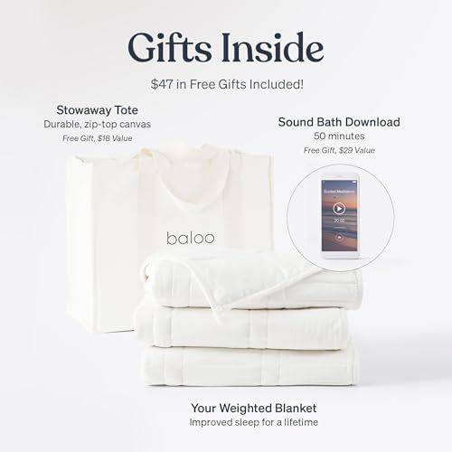 Image of Baloo Weighted Blanket for Adults 20 lb Full /Queen (Pebble White, 60 inchx80 inch) | Cool & 100% Cotton | Machine Washable & Dryer Safe | Glass Microbead Fill