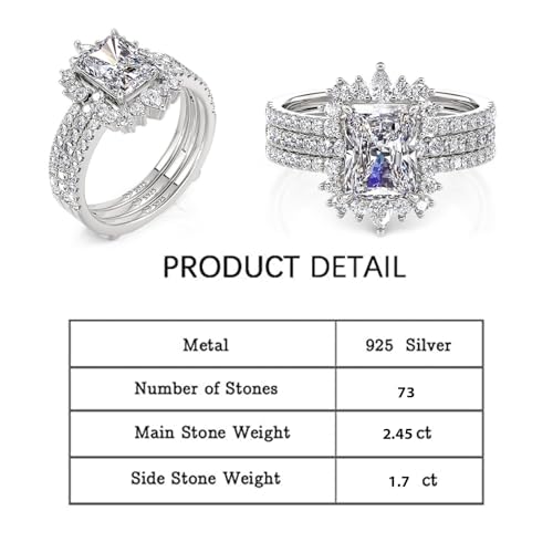 Jeulia 2PCS Vintage Wedding Ring Guard Enhancers Sterling Silver Radiant Irregular Halo Engagement Ring Set for Women with Gift Box2