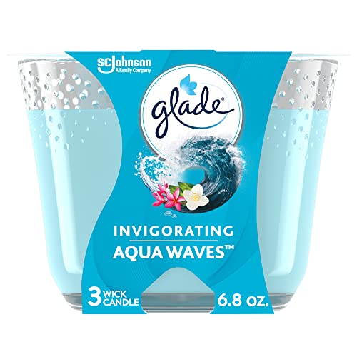 Glade Candle Aqua Waves, Fragrance Candle Infused with Essential Oils, Air Freshener Candle, 3-Wick Candle, 6.8 Oz