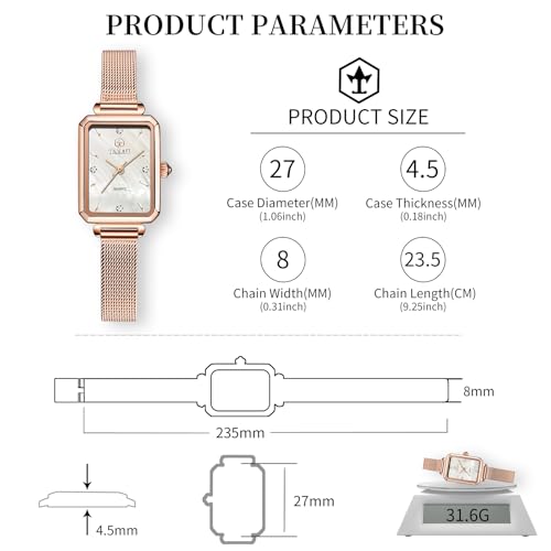 Stainless Steel Watches for Women,Classisc Dial Mesh Bractelet Ladies for Small Wrists Rectangle Face,Exquisite Crown,Vintage Waterproof,reloj para Mujer3