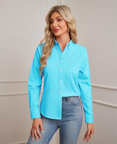 Image of siliteelon Button Down Shirts for Women Oxford Shirt Long Sleeve Classic Wrinkle Free Business Dress Shirts Work Office
