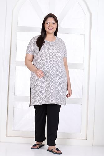 Image of RYSH Women's All-Over Printed Cotton Plus Size Longline T-Shirt with Pockets