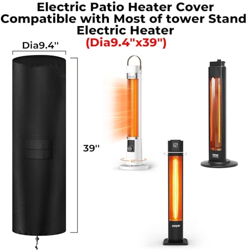 Electric Patio Heater Cover, Compatible with Most of Tower Stand Electric Heater Indoor&Outdoor (Dia9.4\"x39\"H), Heavy-duty and Weather-resistant Oxford Fabric with Controler Bag