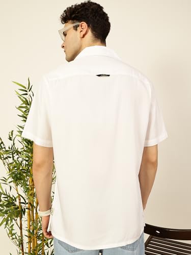 Image of Thomas Scott Men Half Sleeves Camp Collar Oversize Fit Solid Casual Shirt