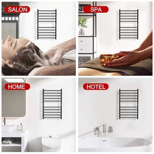 BLARALA Heated Towel Racks for Bathroom, Wall Mounted Electric Towel Warmer Racks with Timer & Temperature Control, 10 Bar Stainless Steel Towel Heater for Bathroom, Black, Plug-in by BLARALA - Image 6