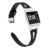 Wearlizer Compatible for Fitbit Ionic Bands Women Men, Genuine Leather Replacement Band Bracelet Compatible with Fitbit Ionic Small Large (Black)