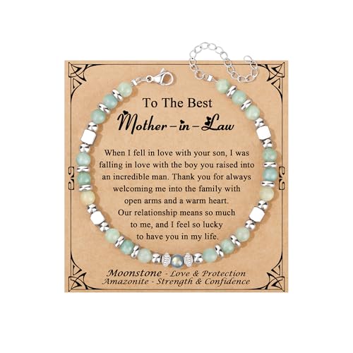 JoycuFF Mother In Law Gifts, Christmas Birthday Ideas Gifts for Mother In Law, Amazonite Moonstone Bracelets for Women