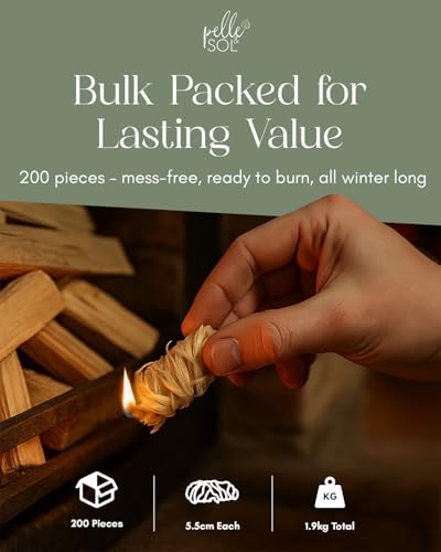 Pelle & Sol 200 Natural Firelighters – Long Burning Fire Lighters for Wood Burners, BBQ Lighter, Pizza Ovens, Open Fires – Quick Light Fire Starter, Log Burner Accessories - Eco Firelighters - View 7