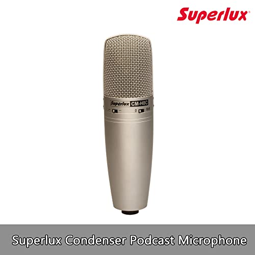 Image of Superlux Large-Diaphragm Condenser Microphone, Multi-Pattern Studio Mic (Cardioid, Omni, Figure-8) 1 inch Capsule, Transformer Output, 30Hz-20kHz, Champagne Silver + Case