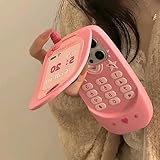 Aeilene Pink Cartoon Phone Case for iPhone 16, Funny 3D Cute Pink Retro Flip Mobile iPhone Case Protective Soft Silicone Cell Phone Case for Women Girls