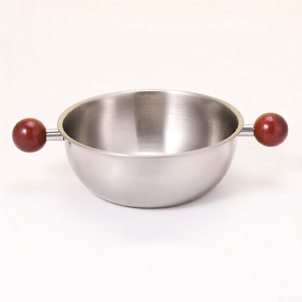 Stainless Steel Pouring Pot 15cm with Wooden Handle, Small Frying Pan for Melting Butter, Heating Milk, Cooking Baby Food on Induction and Gas Stoves(B)