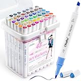 Ohuhu Markers: 48-Color Double Tipped Brush & Chisel Alcohol Markers for Adults Coloring Illustration, Alcohol-based Art Marker Set with Unique Designed Grip, Great Value Pack for Beginners