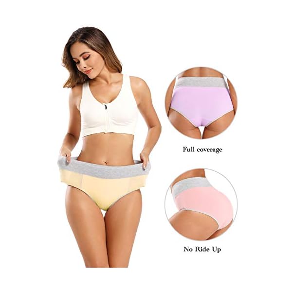 POKARLA-Womens-High-Waisted-Cotton-Underwear-Soft-Breathable-Panties-Stretch-Briefs-Regular-Plus-Size-5-Pack POKARLA Womens Cotton Underwear High Waist Full Coverage Briefs Soft Breathable Postpartum Panties Stretch Underpants Regular & Plus Size