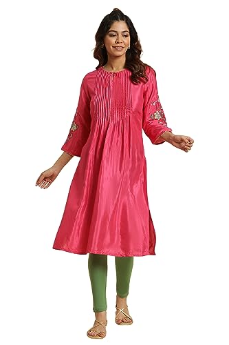 Image of W for Woman Pink Floral Embroidered Festive Kurta