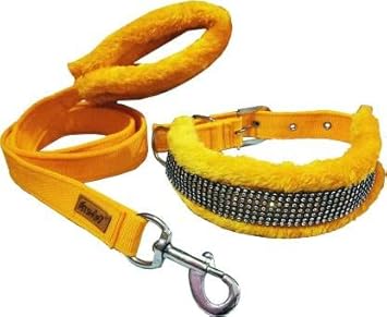 Yellow FURR Diamond Collar and Lease Medium