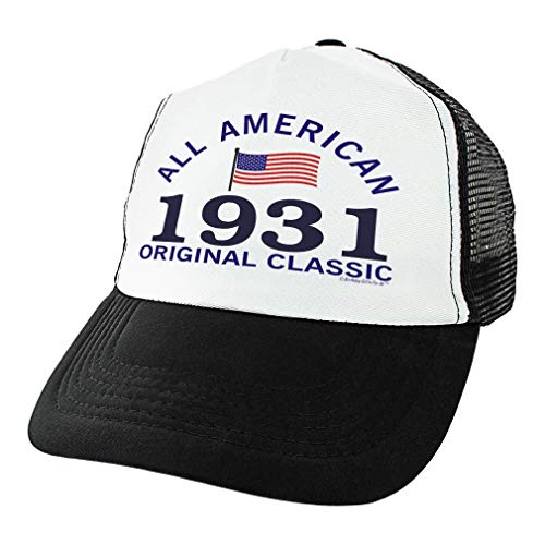 90th Birthday Gifts for All American 1931 Original Classic Turning 90 Birthday Party Trucker Hat Black