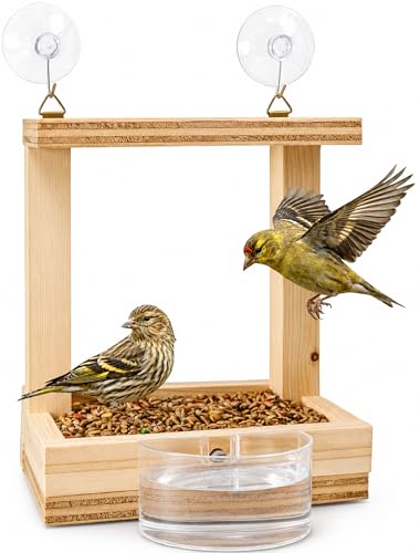 Comedero Pajaros Exterior Ventana Madera Casita con Soporte de Ventosas para Ventana Incluye...