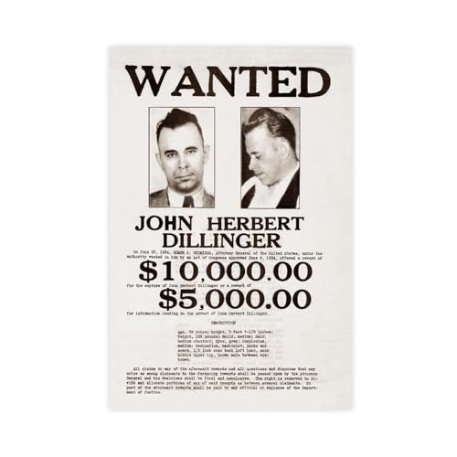 John Dillinger Wanted Impression sur toile moderne de haute précision fine art 30x45cm