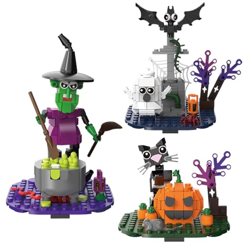 Image of Halloween Building Blocks Set - Pumpkin Ghosts Witch Cat Grave Kit, Party Favors Gift Ornament for Kids