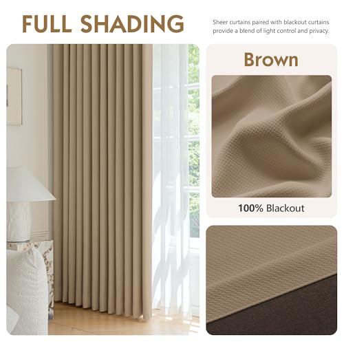 Image of FMFUNCTEX 100% Blackout Curtains for Bedroom, Brown Back Tab Curtain 90 Inches Long Drapery Thermal Insulated Curtains for Living Room, Black Out Drapes Rod Pocket Room Darkening 2 Panels