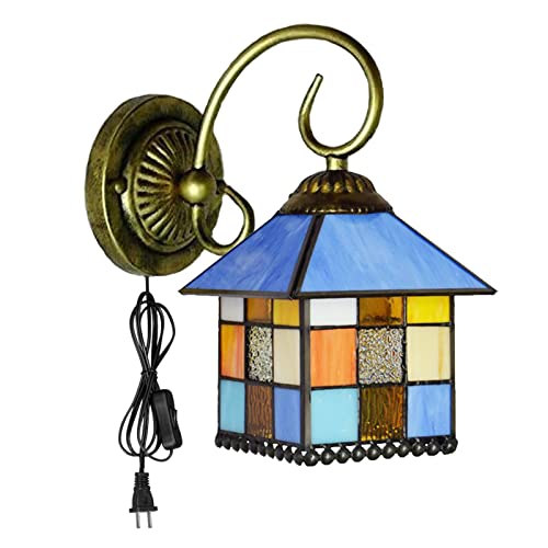 Image of Kiven Wall lamp E26 1-Light Plug-in Bulb not Included Wall Sconce Glass Shade 6 Foot Black Cord(BD0512)