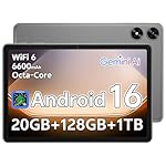 Android 16 Tablet 10.1 inch Tablet with Octa-Core Processor, 20GB RAM 128GB ROM 1 TB Expandable, 1280x800 HD IPS Touch Screen, GPS, 8H Battery, WiFi 6, BT 5.2, Dual Camera (Gray)