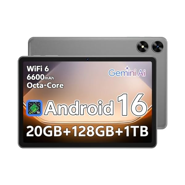 Android 16 Tablet, 10.1 inch Tablets with Octa-Core Processor, 20GB RAM 128GB ROM 1 TB Expandable, 1280×800 HD IPS Touch Screen, GPS, 8H Battery, WiFi 6, BT 5.2, Dual Camera (Gray)