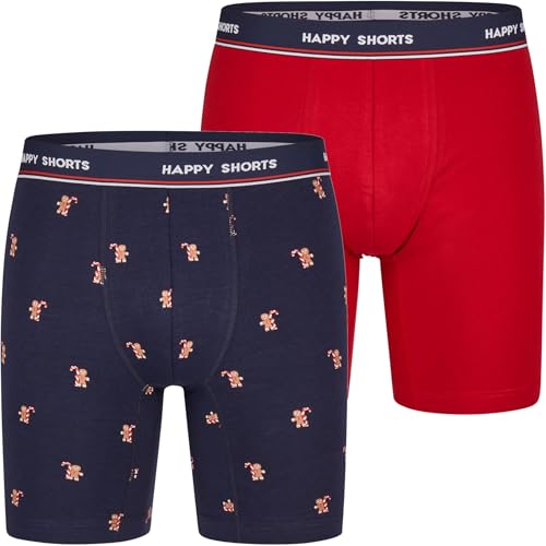 Happy Shorts 2 Pack Mens Cotton Jersey Boxer Briefs in Solids and Fun Motifs