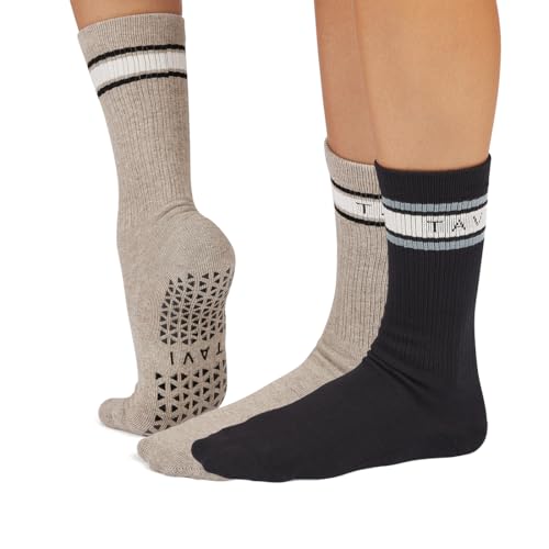 TAVI Kai 2 Pack Grip Socks, Shitake Heather/Ebony Mirage Stripe, Small
