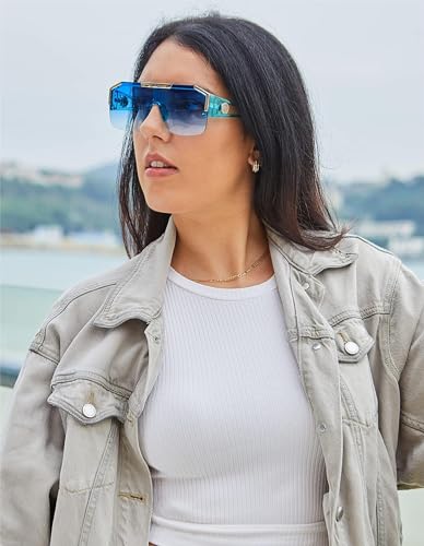 Image of Karsaer Oversized Square Flat Top Shield Sunglasses One Piece Frameless Stylish Women Men UV400 E1037