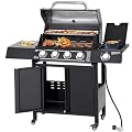 GIODIR 4-Burners Propane Gas Grill with Side Burner, 50,000 BTU Outdoor BBQ Grill, Cast Iron Cooking Grate with Wheels for Outdoor Patio Garden