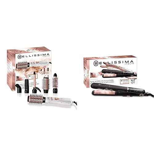 Bellissima Imetec Steam B28 100 Piastra per Capelli Professionale a Vapore, Effetto Liscio a Lungo & Imetec GH18 1100 Modellatore ad Aria, Rivestimento spazzole in Ceramica
