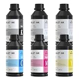 RAINBOWDGT UV Ink 500ml, for XP600 TX800 i3200 i1600 L805 1390 DX5 DX6 DX7 DX10 UV Printer(6×500ML CMYKWV One Set)