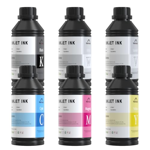RAINBOWDGT UV Ink 500ml, for XP600 TX800 i3200 i1600 L805 1390 DX5 DX6 DX7 DX10 UV Printer(6×500ML CMYKWV One Set)