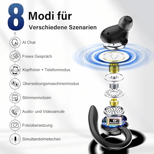 AI Kopfhörer Übersetzer, 3-in-1 Bluetooth 5.4 Echtzeit Sprachübersetzungs Kopfhörer, 164 Sprachen (mit App), 48Std Übersetzer Ohrhörer mit ENC Mic, 8 Übersetzungsmodi für Studium, Reisen, Business
