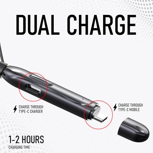 Image of RD M-190 ELEGA Wireless Headphones In Ear Neckaband with 10MM Drivers, Bluetooth v5.3, Playtime Upto 90 Hrs, 1-2 Hrs Fast Charging with Type-C Port, Auto Magnetic Connect, Multi-Function Button Black