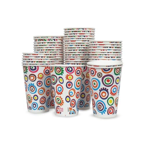 Image of PARICOTT 330ml, Pack of 50pcs Colourful Circle Printed Disposable Glass Drinking Cups for Cocktail Alcohol Wine Tea Coffee Cold Drink Juice Water Party Paper Cups Use and Throw Without Lid Paper Cup