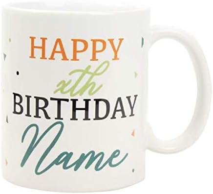 Custom Ceramic Mug Happy Bday, Name, Printed in USA, Coffee Mug for Dad Mom Uncle Aunt Teacher Adult, Party Favor for Birthday Women Men BFF