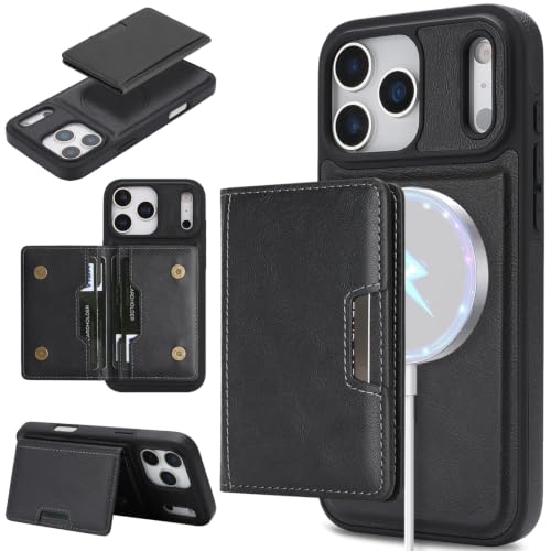 ���̓}�O�l�b�g 2in1 �����^ �J�[�h���[ iPhone 17 Pro Max �p �P�[�X Magsafe�Ή� �X�g���b�v�z�[�� ���C�����X�[�d�Ή� ���U�[ �X�}�z�X�^���h �}�O�l�b�g���J�[�h�P�[�X �A�C�t�H�� �J�o�[ �u���b�N