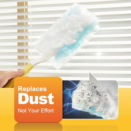 Image of JOYMOOP Disposable Electrostatic Duster for Cleaning, with 1 Handles & 12 Ct Blue Heavy Duty Refills for Swiffer Feather Duster, Household Cleaning Tool for Electronics, Dusting Furniture, Blinds