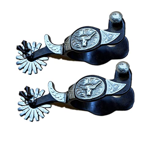 UNISTRENGH Western Spurs Premium Quality Equestrian Equipment Skills for Horse Riding, Handmade with Mild Carbon Steel (Silver Bull's Head Pattern #1)