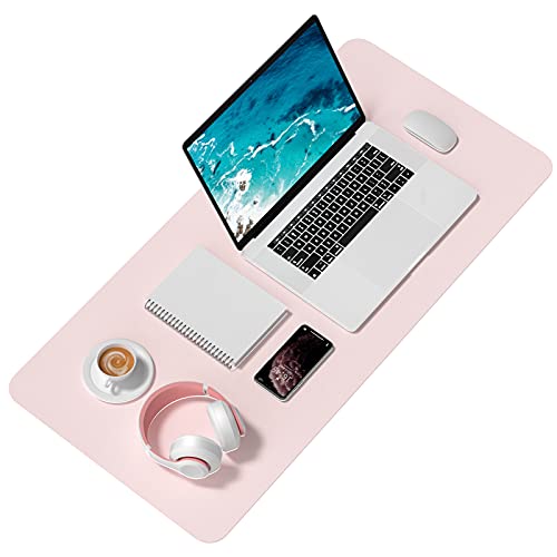 Hsurbtra Desk Pad, 35.5" X 17" Pu Leather Desk Mat, M Extended Mouse Pad, Waterproof Desk Blotter Protector, Ultra Thin Large Laptop Keyboard Mat, Non-Slip Desk Writing Pad For Office Home, Pink #TOP1