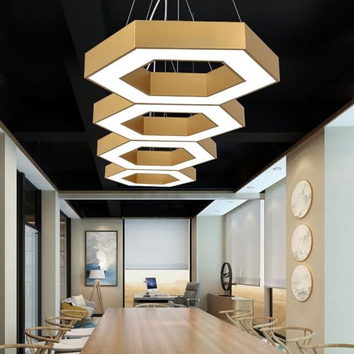 Lámpara colgante LED moderna hexagonal dorada con luz blanca 6000K para techos 5