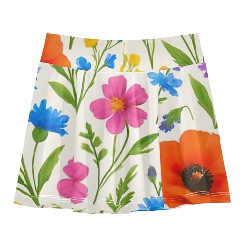 Athletic Shorts for Girls Skorts Botanical Wildflowers Plants Beige Tennis Skirts Toddler 2 in 1 Butterfly 3t2