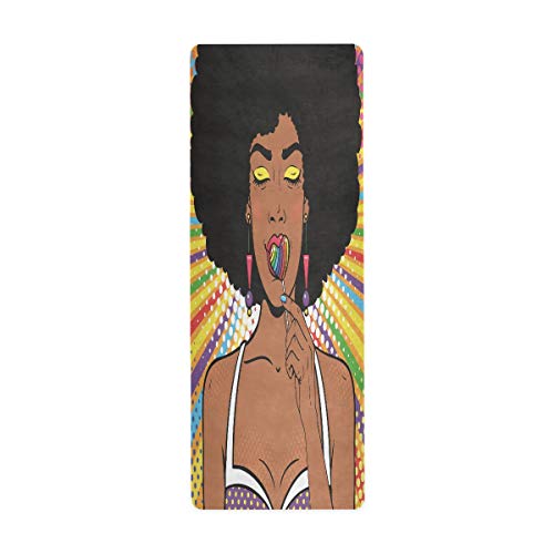 ALAZA African Woman with Afro Hair Yoga Mat Non Slip Fitness Exercise Mat, Workout Mat for Yoga, Pilates and Floor Exercises