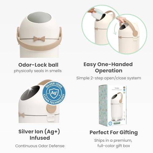 iTouchless Odor-Locking Diaper Pail - 2026 Award-Winning Ag+ Silver Ion Nursery Bin - Fits Any Bag, No Refills Needed - Includes 20 Leak-Proof Bags (Hold 300 Diapers) - Boho White Baby Registry Gift - Thumbnail 7