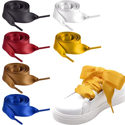 YUTOU 6 pares de cordones de satén de satén 6 colores, bandas de zapatos anchas, correas de zapatos de repuesto, para zapatillas deportivas, zapatos casuales, rojo, Large Cover