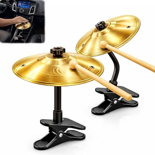 2 Pack Car Cymbal Air Vent Mini Crash Cymbal Set 5.5 Inch Stainless Steel with Drum Sticks Fits Most Vehicles