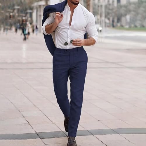 Men Casual Formal Summer Linen Suit Set 2 Pieces Blazer Pants Peak Lapel Outfit for Male Wedding Church Lightweight4