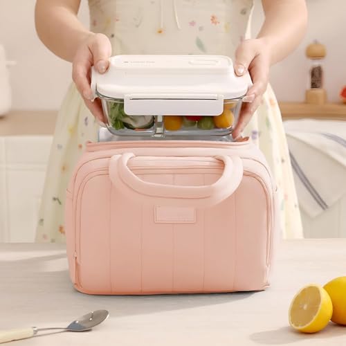 Image of SVH Reusable Thermal Lunch Carrier for Women & Kids | Insulated Lunch Tote with Front Zipper Pocket, Leak-Resistant Interior & Double Zipper Closure (Peach Blush)